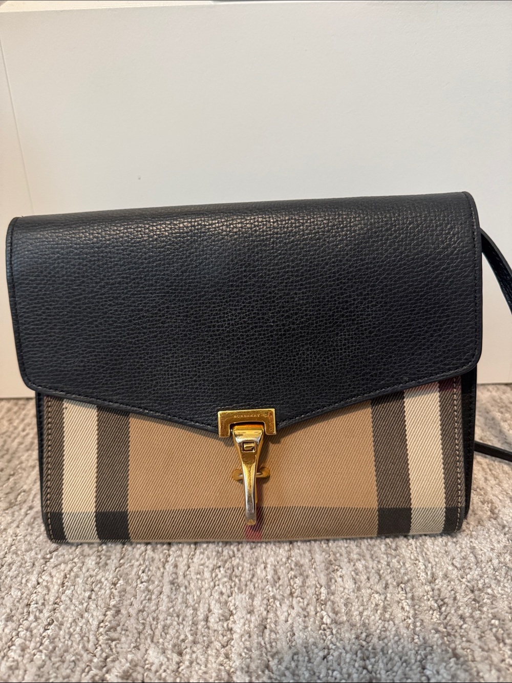 Burberry Black Leather Interior Shoulder Bag with Tan Suede Trim